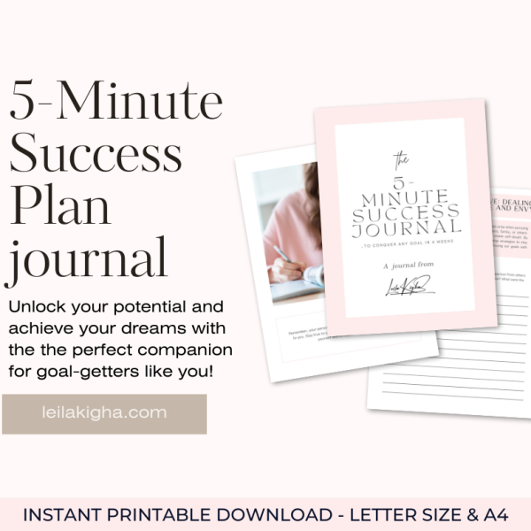 5-Minute Success Plan, Goal Achievement, Quick Success Strategy, Daily Progress, Clear Intentions, Reflective Prompts, Personal Growth, Empowerment, Affirmations, Limiting Beliefs, Focused Strategies, Prioritization Hacks, Time Mastery, Mindset Shifts, Quick Wins, Daily Rituals, Decision Frameworks, Energy Boosters, Productivity, Goal-Getters, Small Steps, Significant Leaps, Ultimate Tool, Busy Entrepreneurs